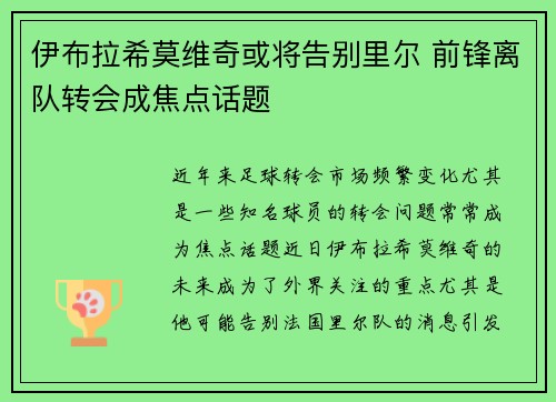 伊布拉希莫维奇或将告别里尔 前锋离队转会成焦点话题